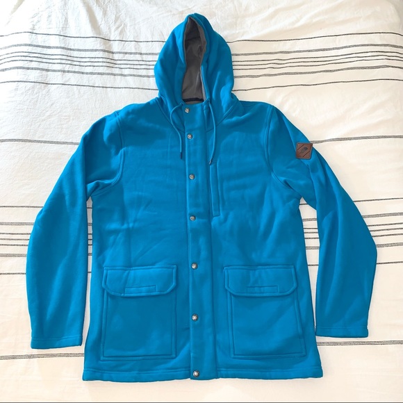 The North Face Blue Teal Snap Zipper Hooded Fleece Lined Jacket Size M - Picture 2 of 9